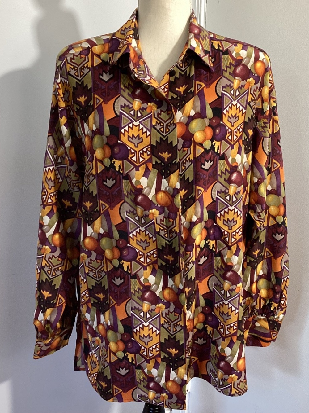 NWT GARY FABRIKANT ART WORK DESIGN 100% SILK BLOUSE TUNIC SIZE 6 BUTTON UP